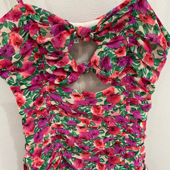 Endless Rose Floral Fitted Summertime Ruched Mini Dress Size Small - Picture 4 of 12